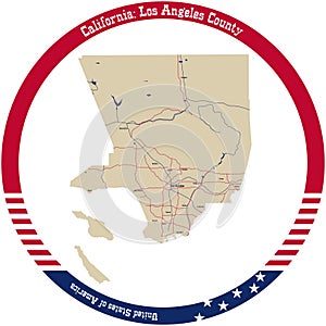 Map of Los Angeles County in California, USA