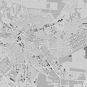 Map of Luhansk city, Ukraine. Urban black and white poster. Road map with metropolitan city area view