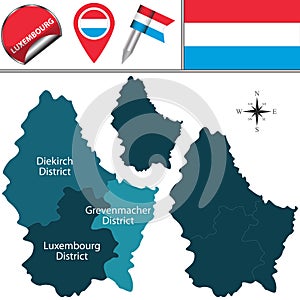 Map of Luxembourg with Districts