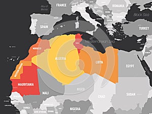 Map of Maghreb countries - Northwest Africa states. Vector illustration photo