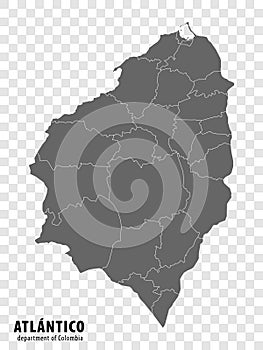 Atlantico Department of Colombia map on transparent background. Blank map of Atlantico with regions photo