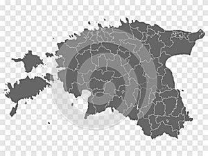 Blank map of Estonia. Departments  and Districts of Estonia map. High detailed gray vector map of Estonia on transparent backgroun photo