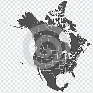 Map of North America. Detailed map of North America with States of the USA and Provinces of Canada. Template. photo