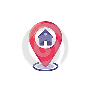 Map marker with home flat icon