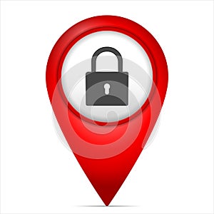 Map marker with padlock symbol