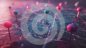 The map with marker pins.AI generated image