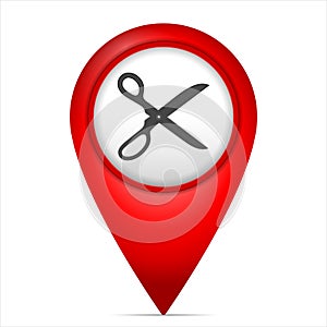 Map marker with scissors symbol