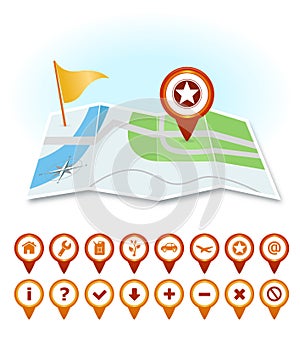 Map with markers and GPS icons