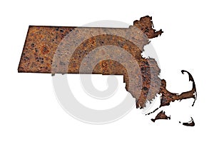 Map of Massachusetts on rusty metal