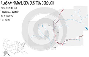 Map of Matanuska-Susitna Borough in Alaska, USA.