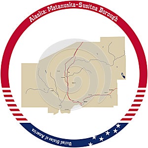 Map of Matanuska-Susitna Borough in Alaska, USA.