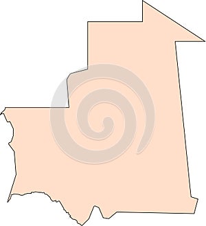 Map of Mauritania with black contour lines