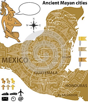 Map of the Mayan cities with ancient calendar