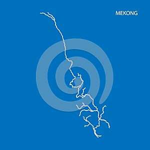 Map of Mekong river drainage basin. Simple thin outline vector illustration