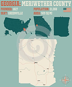 Map of Meriwether County in Georgia