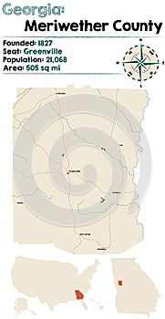Map of Meriwether County in Georgia