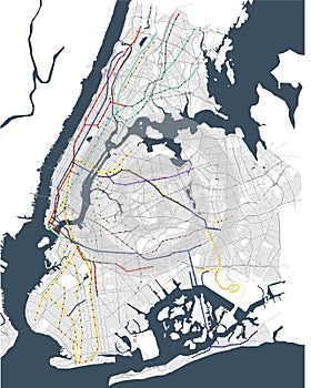 Map metro of the New York City, NY, USA