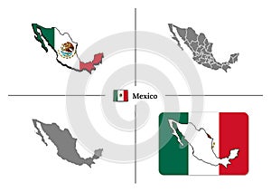 Map of Mexico with national flag and state regions in vector set