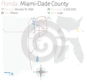 Map of Miami-Dade County in Florida