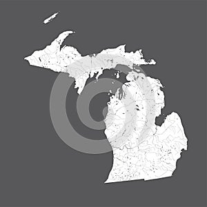 Map of Michigan with lakes and rivers.