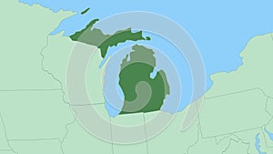 Map of Michigan with pin of country capital.