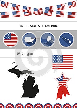 Map of Michigan. Set of flat design icons nfographics elements w