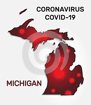 Map of Michigan state and coronavirus infection.