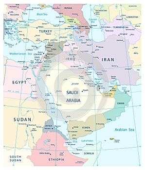 Map of Middle East and Southwest Asia.