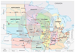 Map of the Midwest United States of America