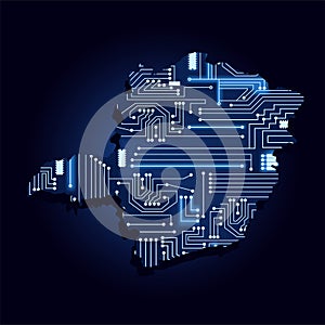 Map of Minas Gerais with electronic circuit