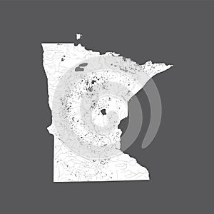Map of Minnesota with lakes and rivers.