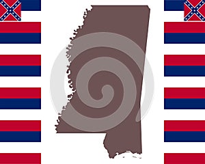 Map of Mississippi on background with flag
