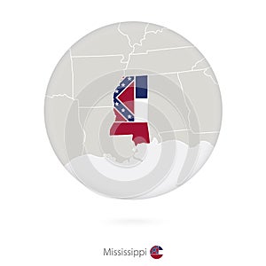 Map of Mississippi State and flag in a circle