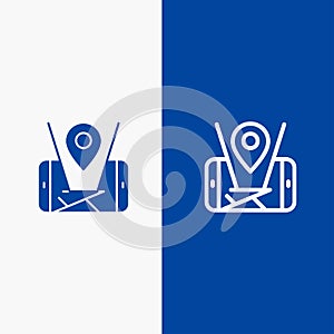 Map, Mobile, Location, Technology Line and Glyph Solid icon Blue banner Line and Glyph Solid icon Blue banner