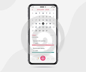 Mobile app calendar light mode concept, Activity calendar template UI UX design, Smartphone calendar schedule application