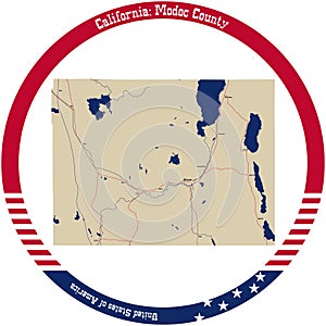 Map of Modoc County in California, USA