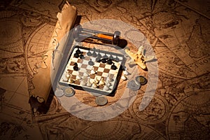 Map with money and chess