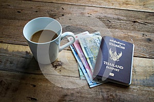 Map,money,coffee and passport