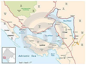 Map of the Montenegrin Bay of Kotor