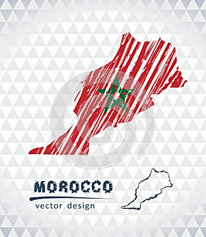 Map of Morocco with hand drawn sketch pen map inside. Vector illustration