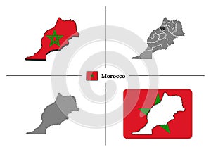 Map of Morocco with national flag and state regions in vector set