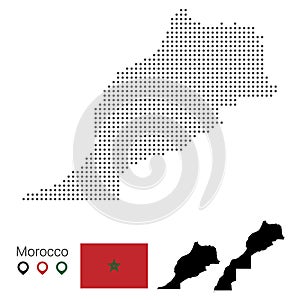 Map of Morocco vector dotted with flag and pin