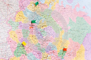 The map of Moscow is marked with pushpin