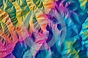 Map of a mountain peaks and tops with coloured geospatial data for GIS usage