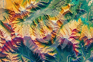 Map of a mountain peaks and tops with coloured geospatial data for GIS usage