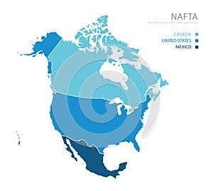 Map of NAFTA North American Free Trade Agreement