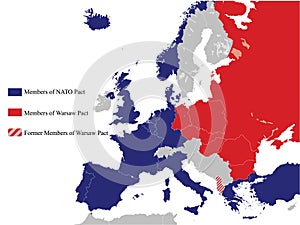 Map of NATO and the Warsaw Pact in Europe year 1973