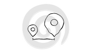 Map navigation hand draw icon isolated on dark background. Outline web icon. Motion graphics.