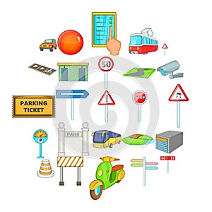 Map navigation icons set, cartoon style