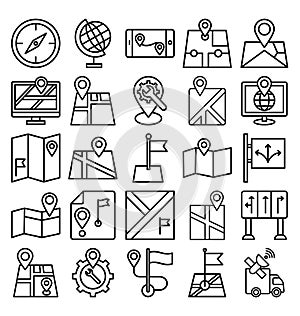 Map and Navigation Isolated Vector Icons set that can easily modify or edit Map and Navigation Isolated Vector Icons set that can